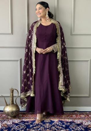 Picture of Statuesque Georgette Brown Readymade Salwar Kameez