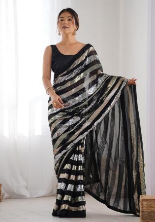 Picture of Good Looking Georgette Black Saree