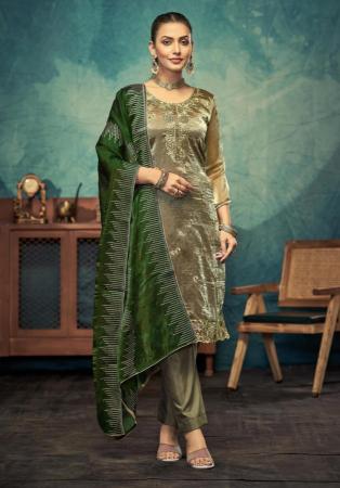 Picture of Chiffon Dark Khaki Straight Cut Salwar Kameez