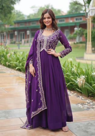 Picture of Graceful Georgette Purple Readymade Gown