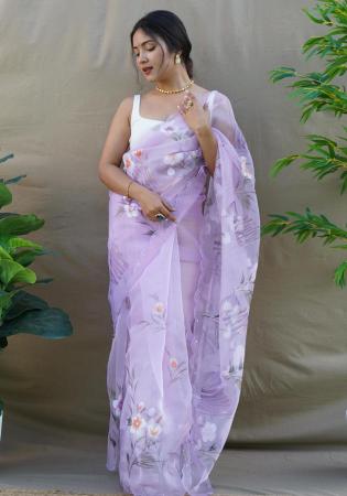 Picture of Elegant Organza Light Steel Blue Saree