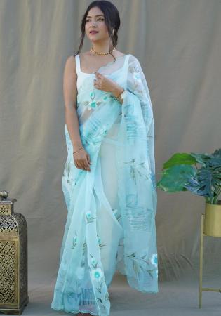 Picture of Fine Organza Light Steel Blue Saree