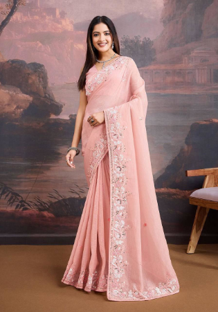 Picture of Elegant Organza Rosy Brown Saree