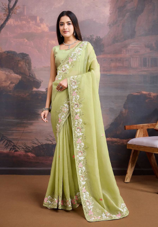 Picture of Charming Organza Dark Khaki Saree