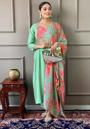 Picture of Chiffon Dark Sea Green Readymade Salwar Kameez