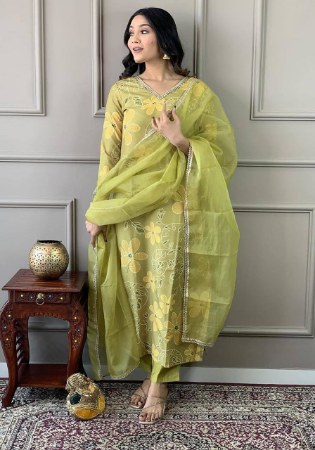 Picture of Rayon & Silk Dark Khaki Readymade Salwar Kameez