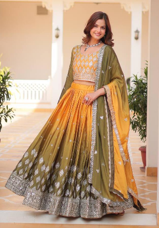 Picture of Grand Chiffon Golden Rod Readymade Lehenga Choli