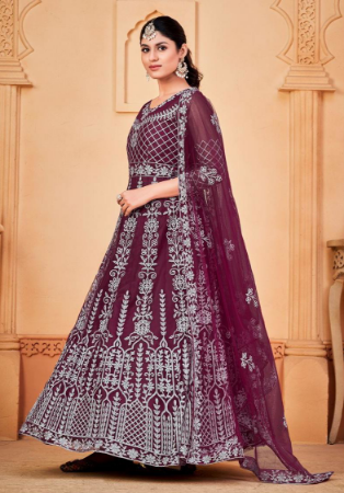 Picture of Georgette & Net Saddle Brown Anarkali Salwar Kameez