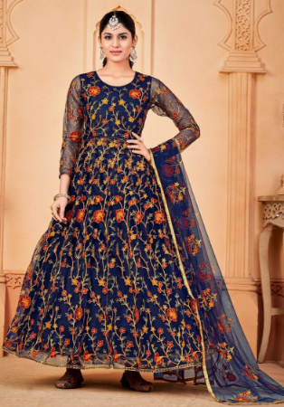 Picture of Georgette & Net Midnight Blue Anarkali Salwar Kameez