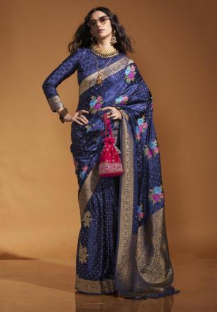 Picture of Shapely Satin Navy Blue Saree