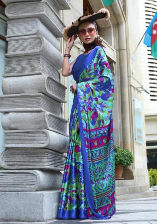 Picture of Delightful Crepe & Satin Navy Blue Saree