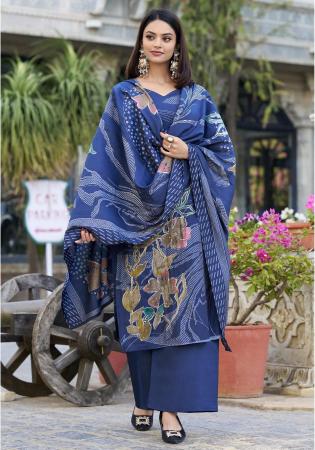 Picture of Well Formed Silk Dark Slate Blue Readymade Salwar Kameez