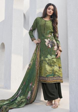 Picture of Crepe Dark Olive Green Straight Cut Salwar Kameez