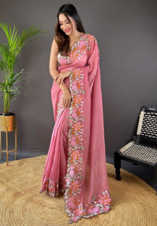 Picture of Delightful Net & Silk Pale Violet Red Saree