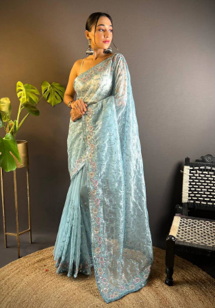 Picture of Beauteous Net & Silk Light Slate Grey Saree