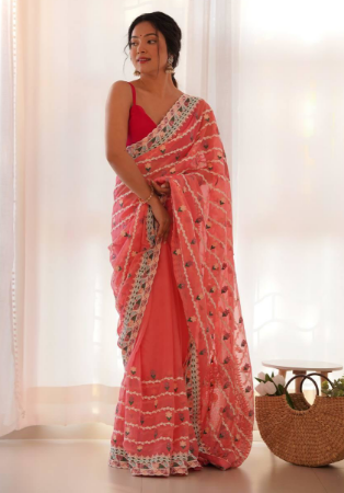 Picture of Fascinating Silk & Organza Brown Saree