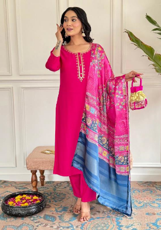 Picture of Rayon & Silk Crimson Readymade Salwar Kameez