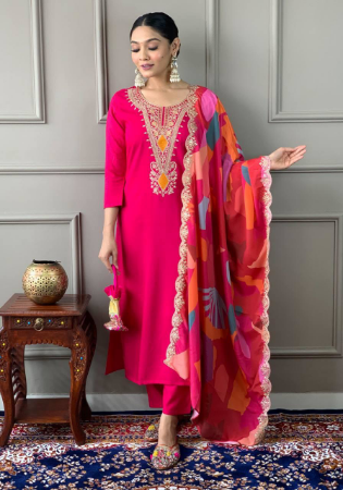 Picture of Rayon & Silk Crimson Readymade Salwar Kameez