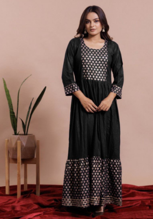 Picture of Magnificent Rayon & Cotton Black Readymade Gown