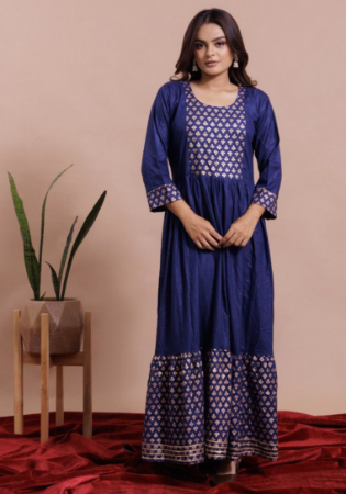 Picture of Rayon & Cotton Midnight Blue Readymade Gown