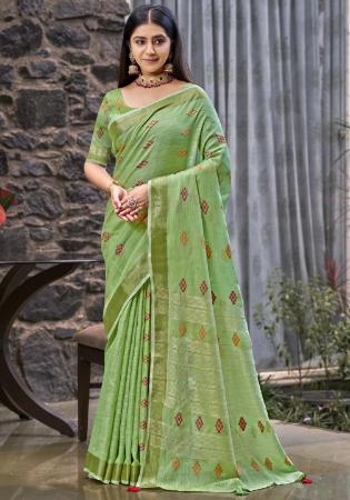 Picture of Pretty Linen Dark Sea Green Saree