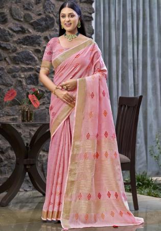 Picture of Well Formed Linen Light Pink Saree