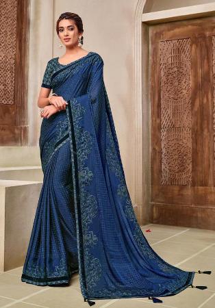 Picture of Taking Georgette & Silk Midnight Blue Saree