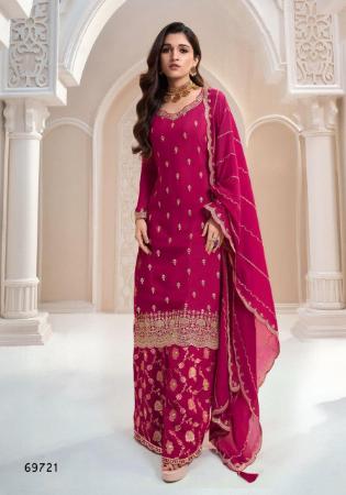 Picture of Gorgeous Chiffon Dark Red Straight Cut Salwar Kameez