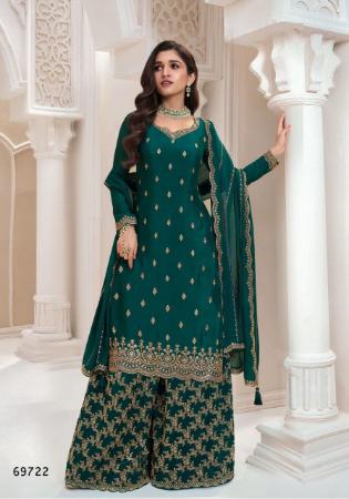 Picture of Chiffon Dark Green Straight Cut Salwar Kameez