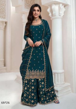 Picture of Chiffon Midnight Blue Straight Cut Salwar Kameez