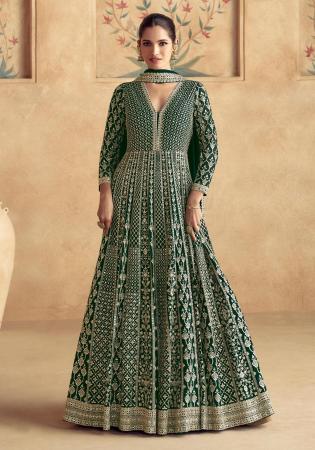 Picture of Georgette Dark Olive Green Anarkali Salwar Kameez