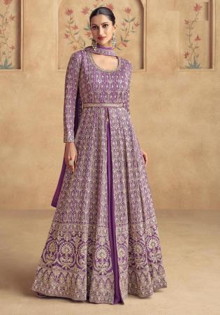 Picture of Resplendent Georgette Plum Anarkali Salwar Kameez